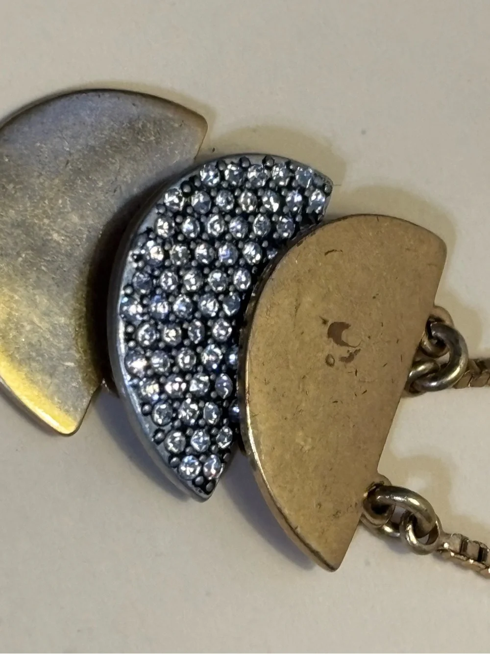 J.Crew Mixed Metal Layered Crescent Pendant Necklace 26”+3”